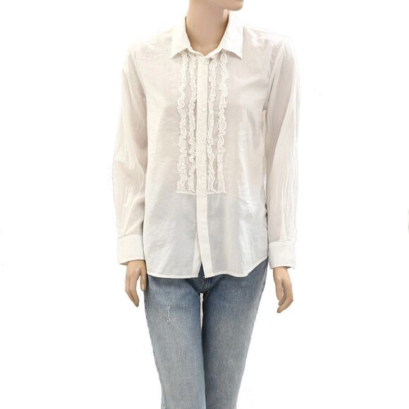 Nili Lotan Nathael Shirt Tunic Top Buttondown Ruffle Cotton Ivory M NEW 283764 - Picture 7 of 10